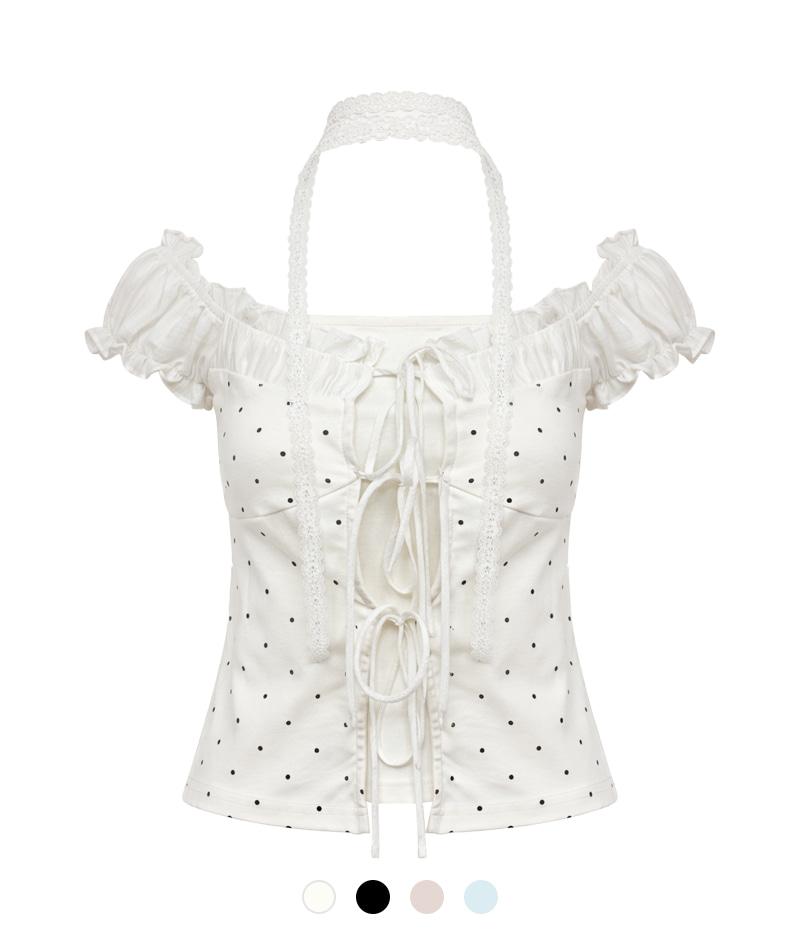 엘린 도트 프릴 코르셋 블라우스