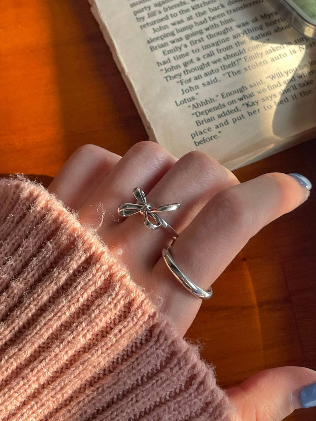 [당일발송/92.5 Silver] Big ribbon knot ring