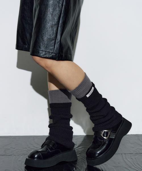 투 톤 리브드 레그 워머 [블랙-모카]