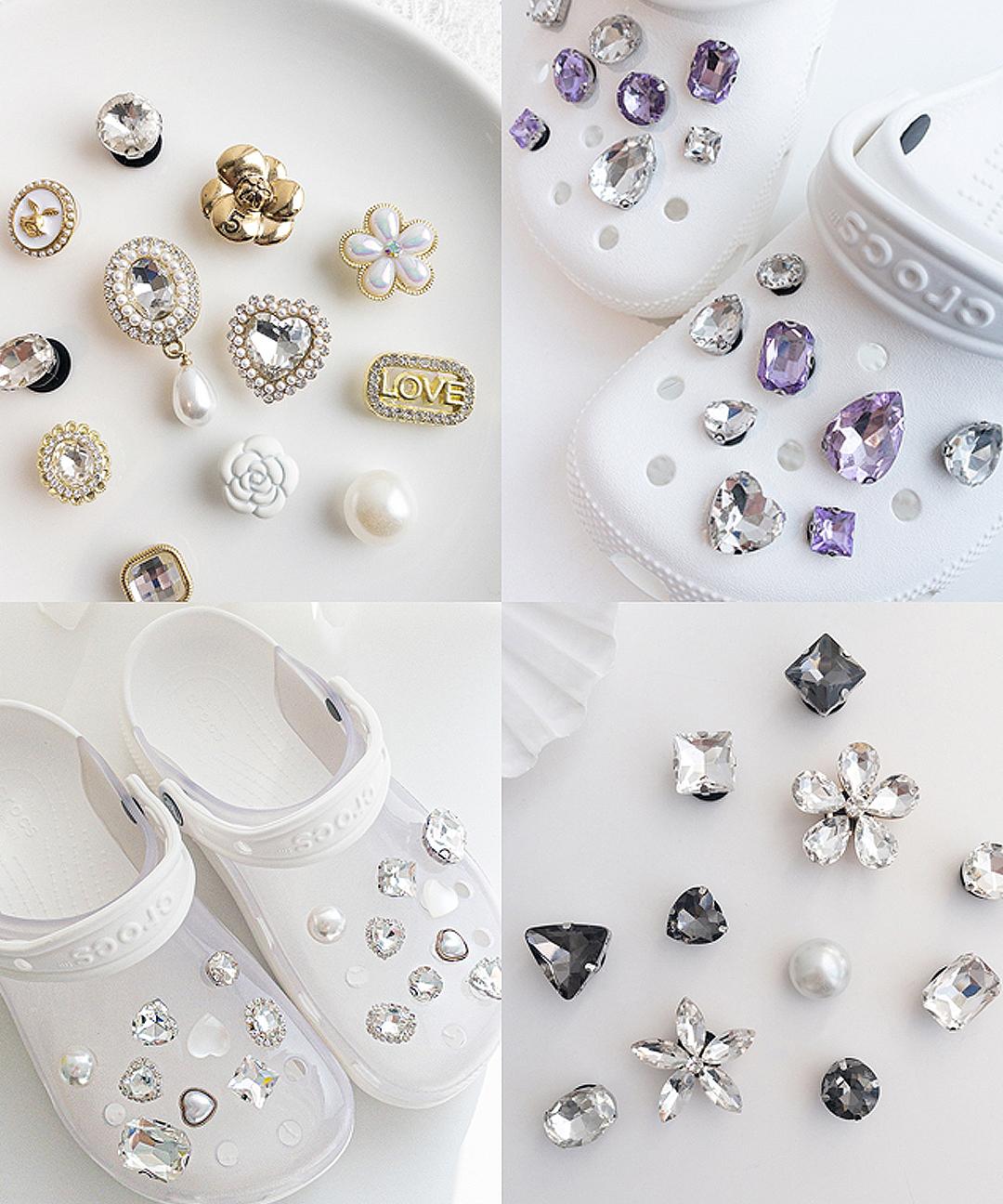 러블리 큐빅 크리스탈 플라워 진주 하트 보석 크록스 지비츠 호환 파츠 샤록스 샤비츠 자비츠 세트