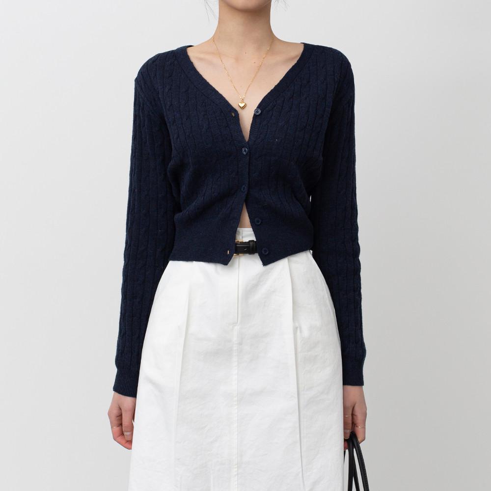 체트 꽈배기 봄 캐시미어 가디건 (네이비)
