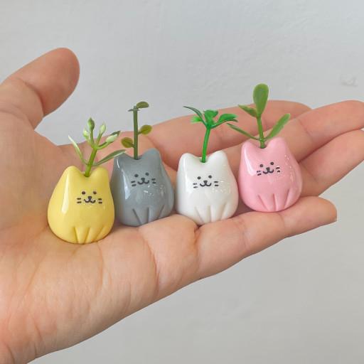 도자기 고양이 초미니 화병 1p (조화)