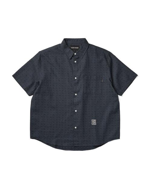 Y.E.S Font Plaid Half Shirt Navy