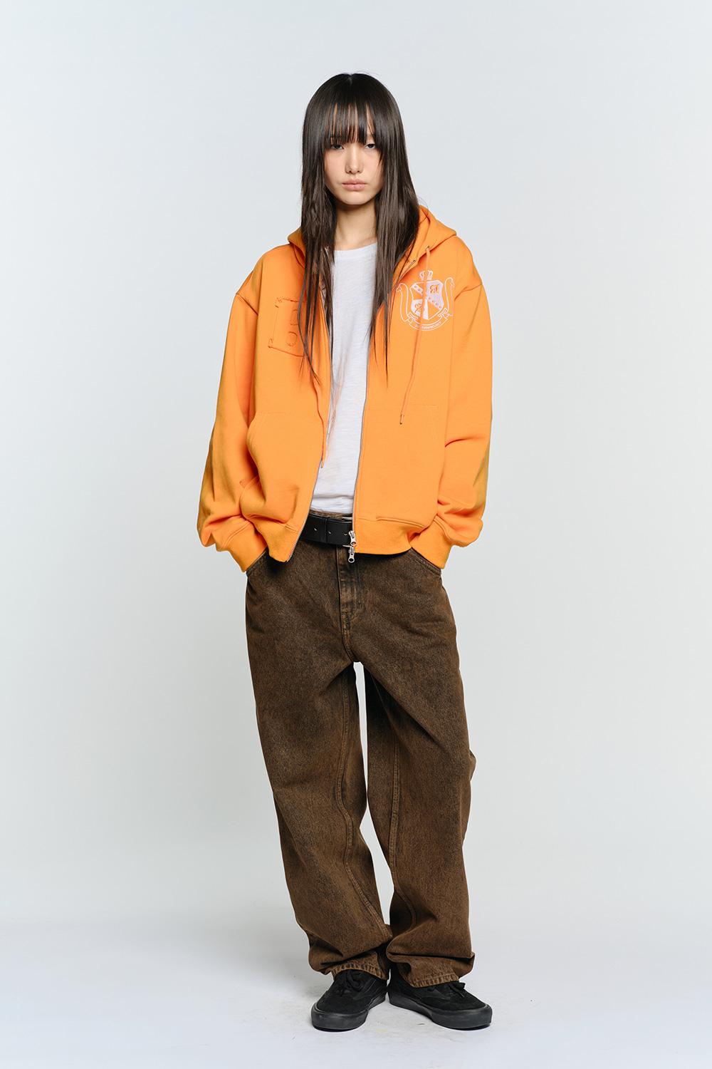 B LOGO PATCH HOODIE ZIP-UP, ORANGE