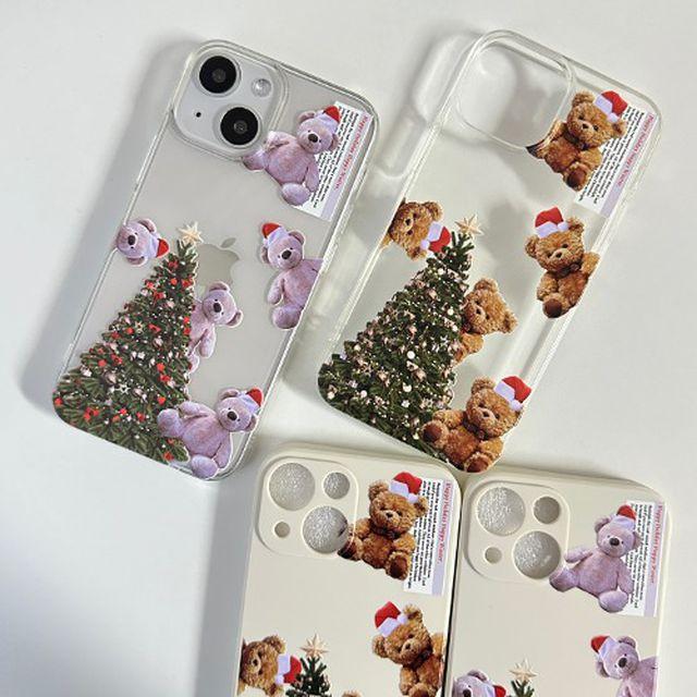 그레이베어 테디베어 트리 크리스마스 아이폰케이스 카메라풀커버 아이폰7 8 se2 11 12 13 14 15케이스 프로 미니 갤럭시 S22 23 노트20 울트라 투명 젤리 실리콘 핸드폰케이스 애플워치 에어팟 커플케이스