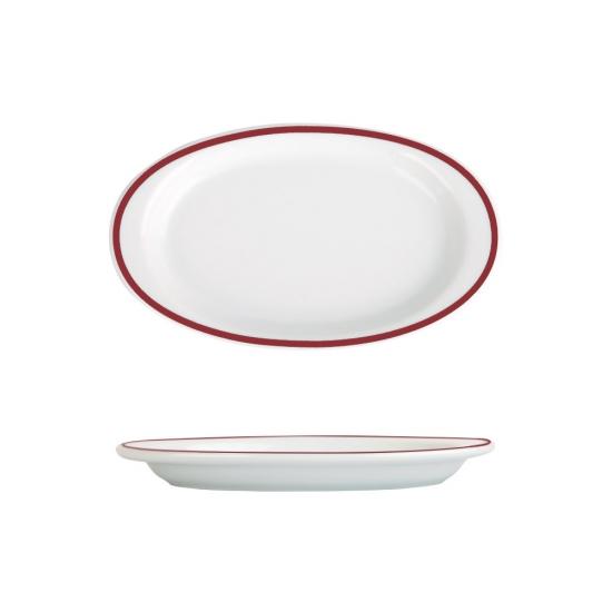 폴바살 이사바 오발플레이트M 21cm 버건디라인 타원접시 샐러드 파스타 도자기 홈카페