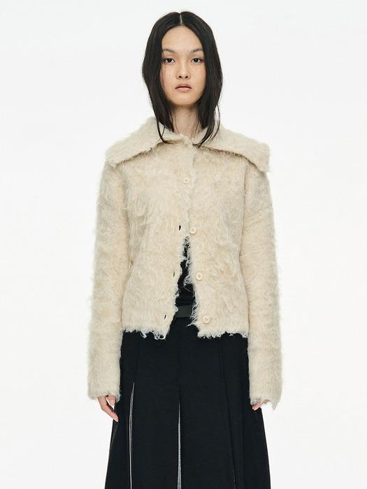 HAIRY COLLAR CARDIGAN / IVORY