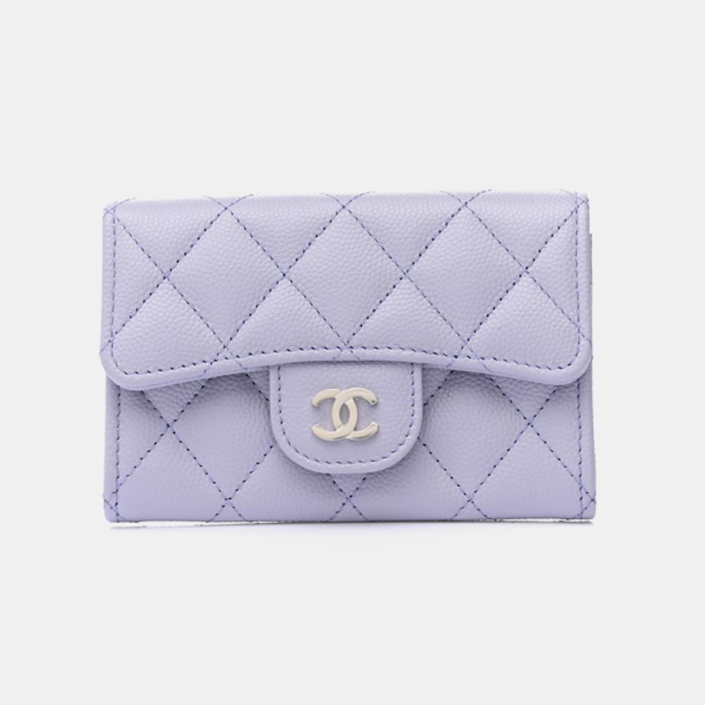 [샤넬] 클래식 카드홀더 Caviar Quilted Flap Card Holder Wallet Light Purple