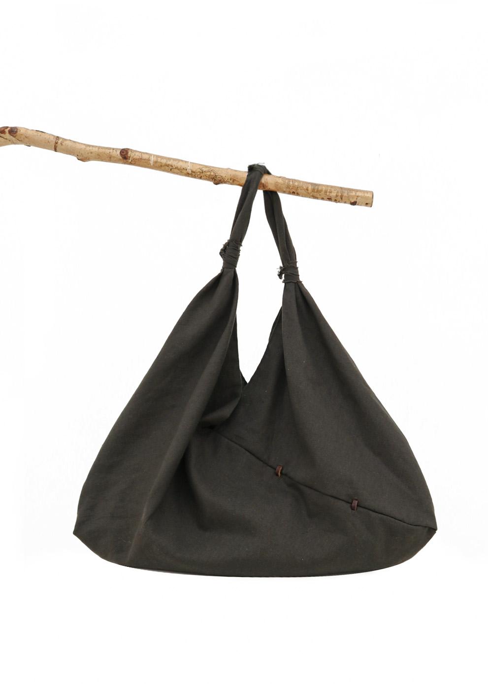 Wood stitch linen bag_Charcoal