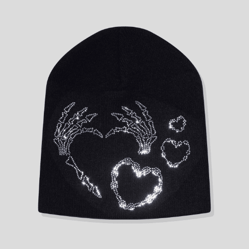 Skull heart beads beanie