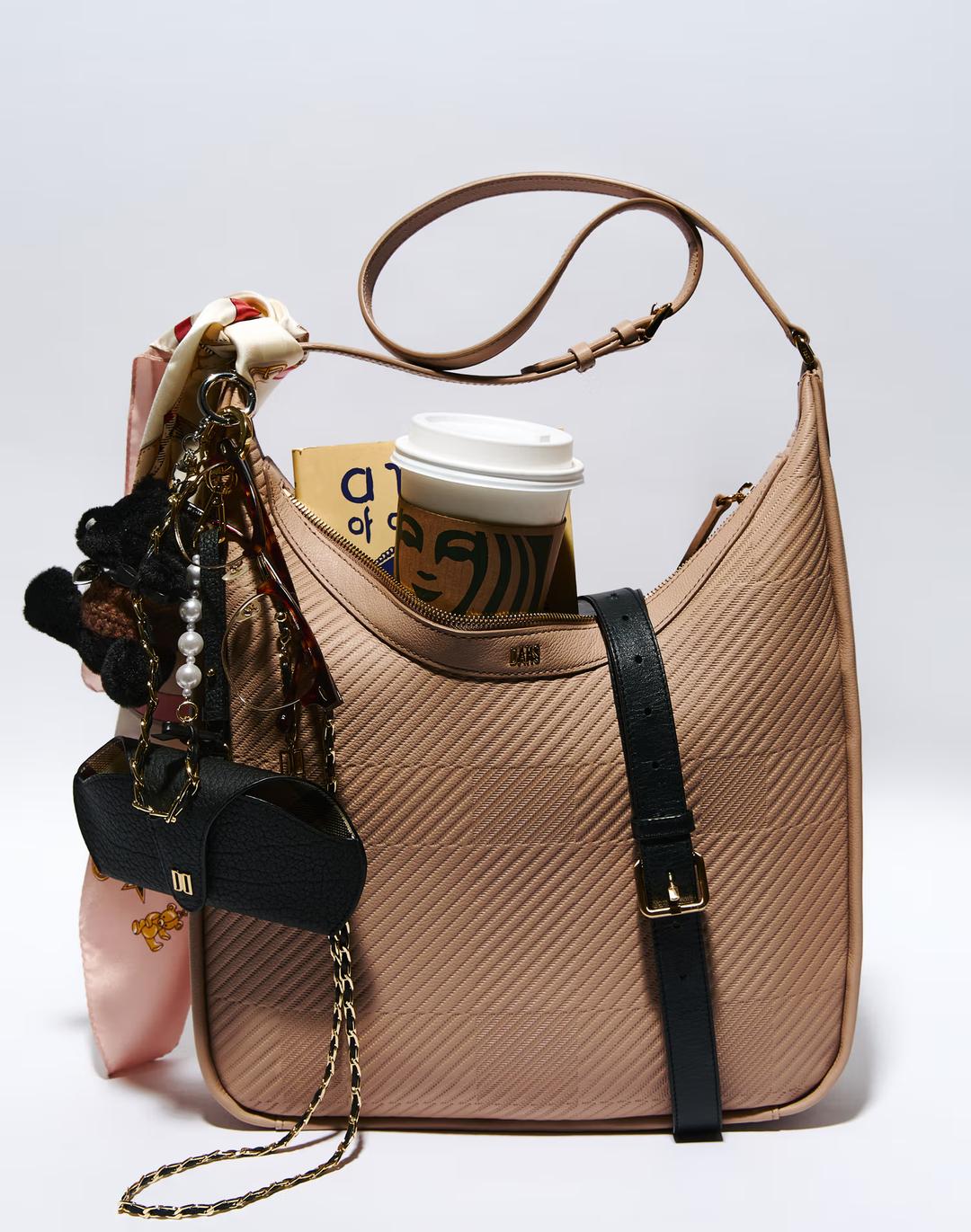 [반값세일]베이지 그레이트하우스체크 가죽 호보백 겸 크로스백