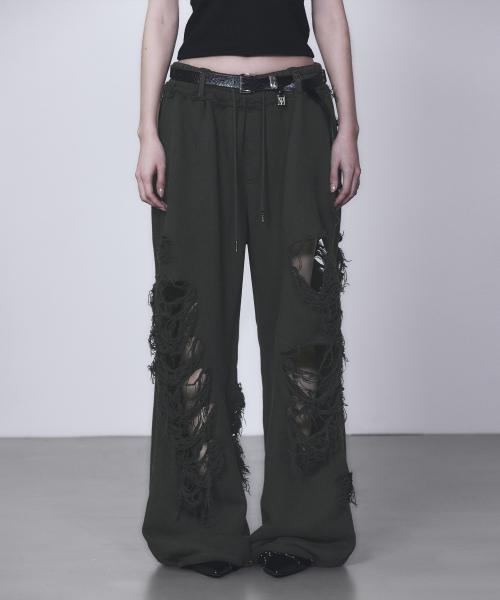 Scratch Damage Wide Sweat Pants [ Charcoal ]