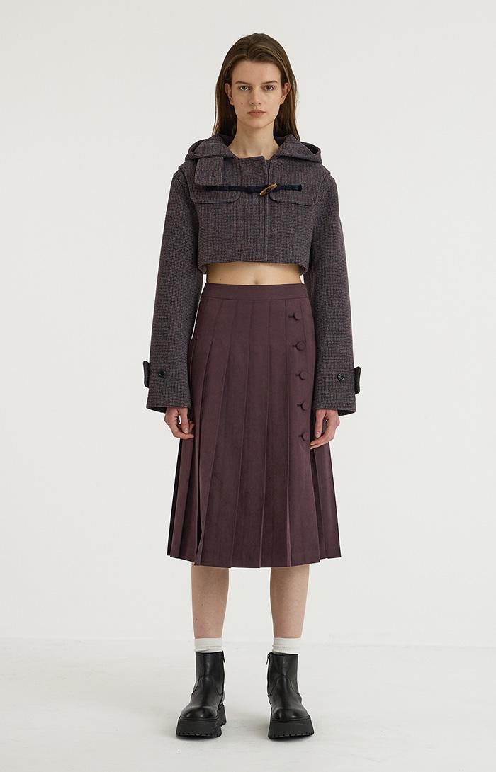 Suede Pleated Skirt_Burgundy