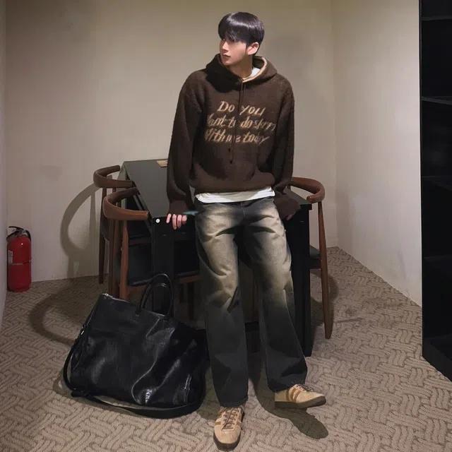 Sl 스컬 브러쉬 캐주얼 후드 니트(4C)