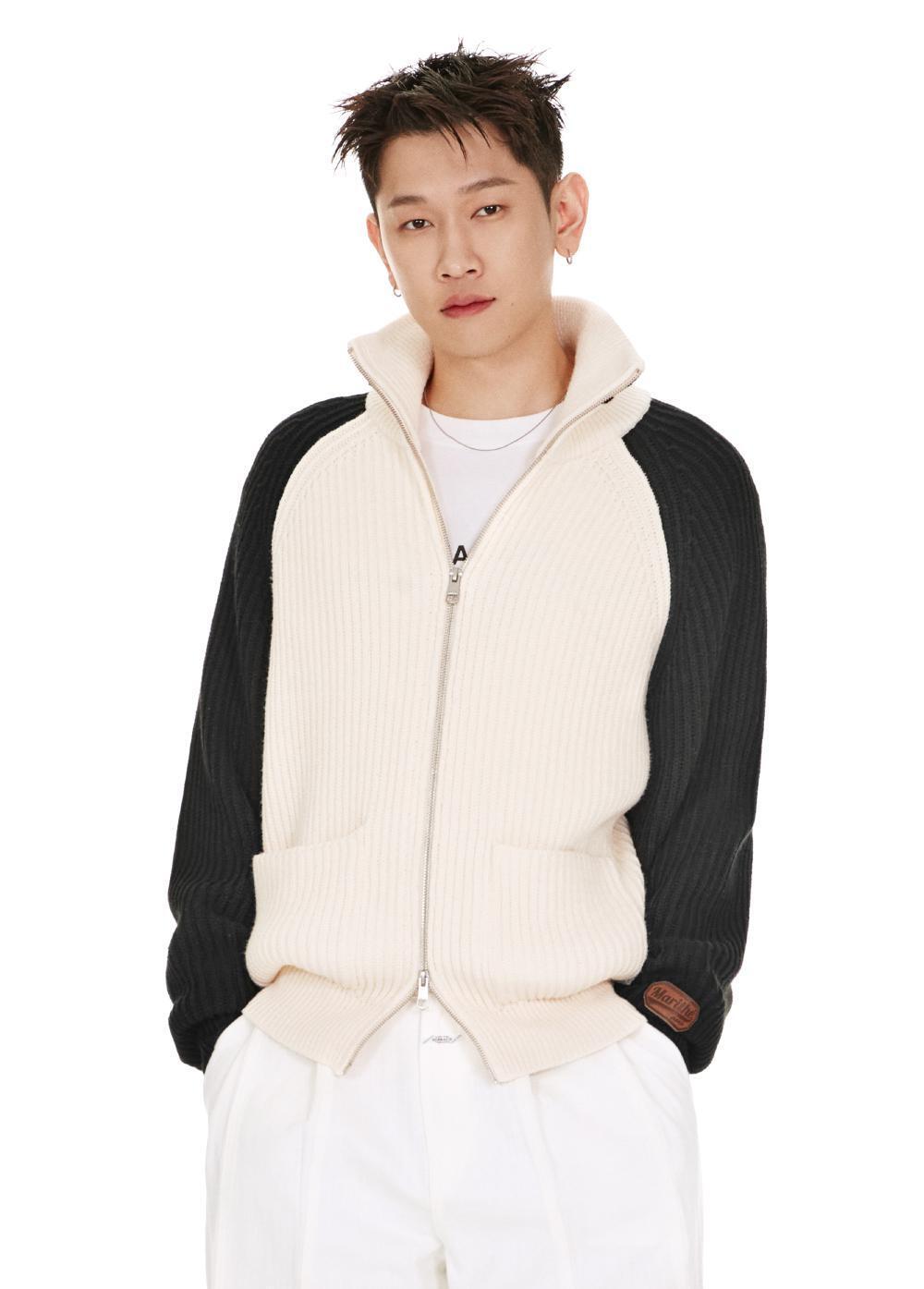 COLOR BLOCK RAGLAN ZIP-UP CARDIGAN black
