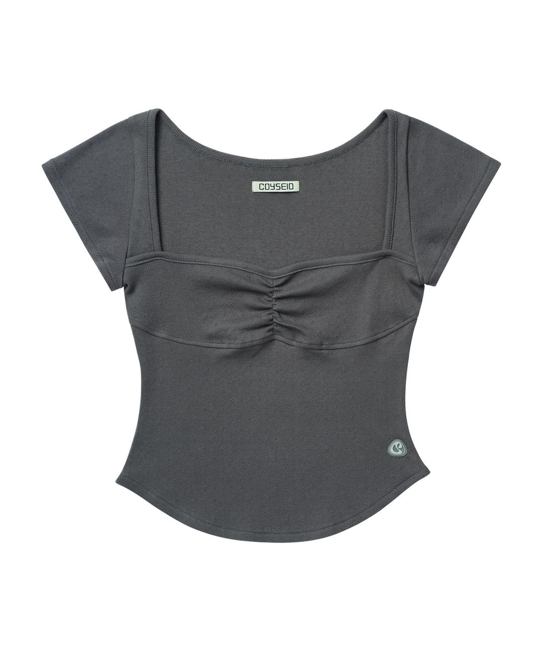 PUNCHING SHIRRING TOP CHARCOAL