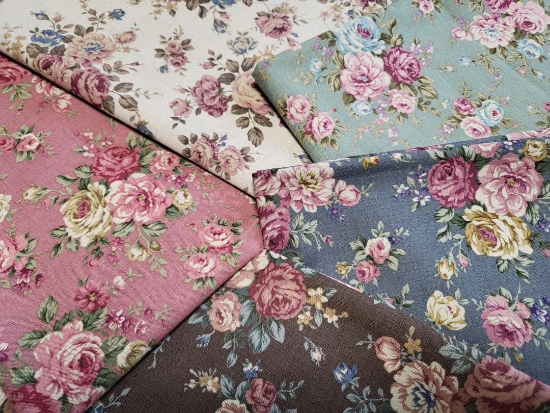 큰꽃무늬 면 20수 평직 소폭-까사렐(연베이지,핑크,브라운,애쉬그린,블루)