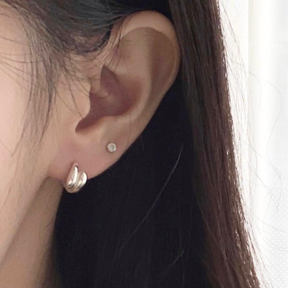 silver925 더블 드롭 원터치 링 귀걸이 (2 colors)
