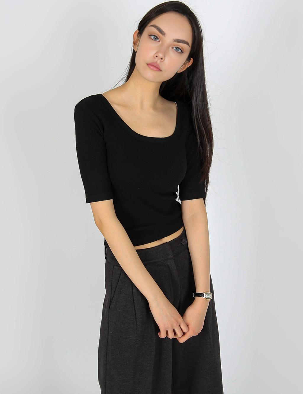 더팬츠 [3color] 플러피 유넥 하프슬리브 탑 TPBTO086X