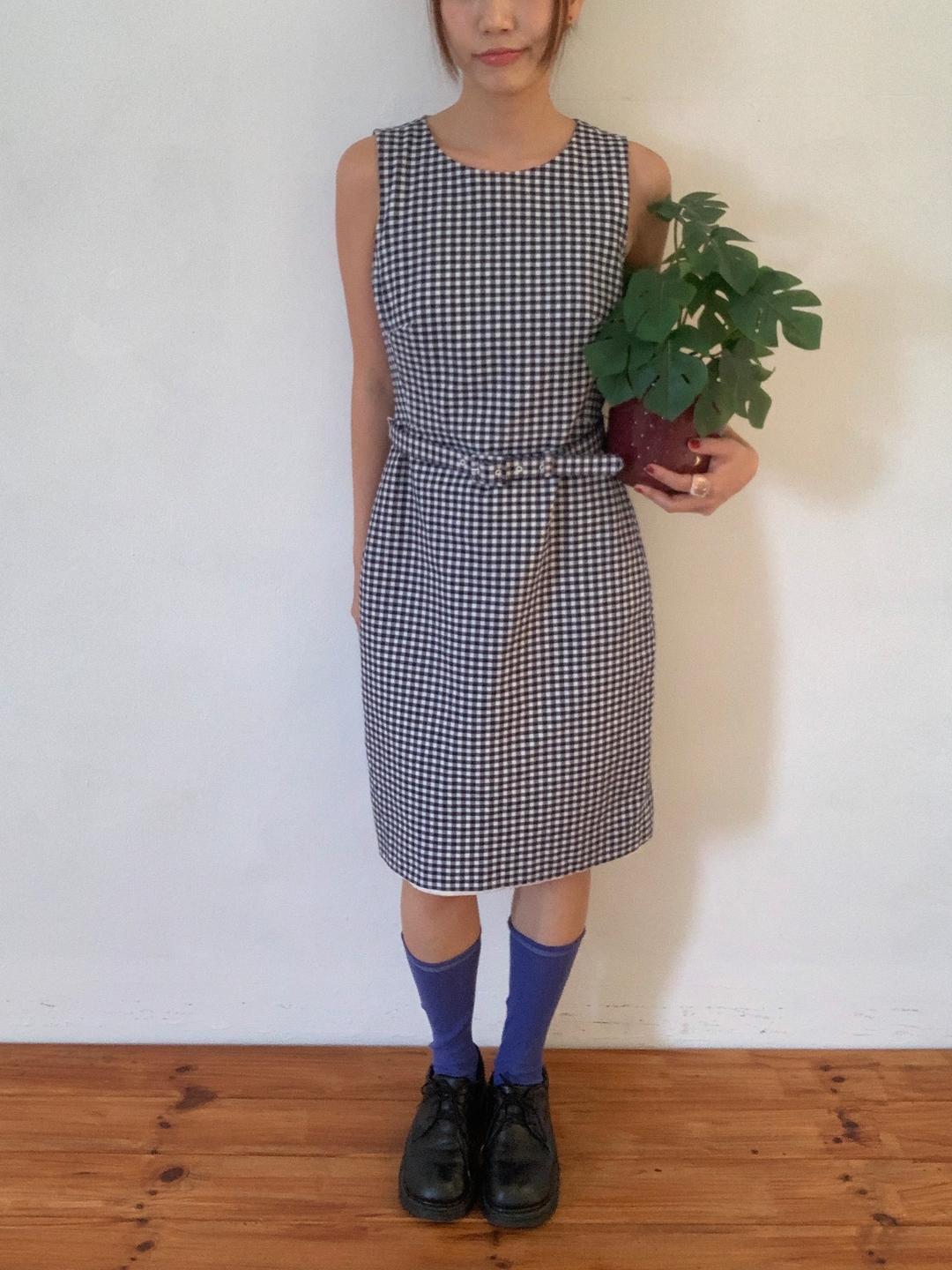 Check Belt Midi Dress