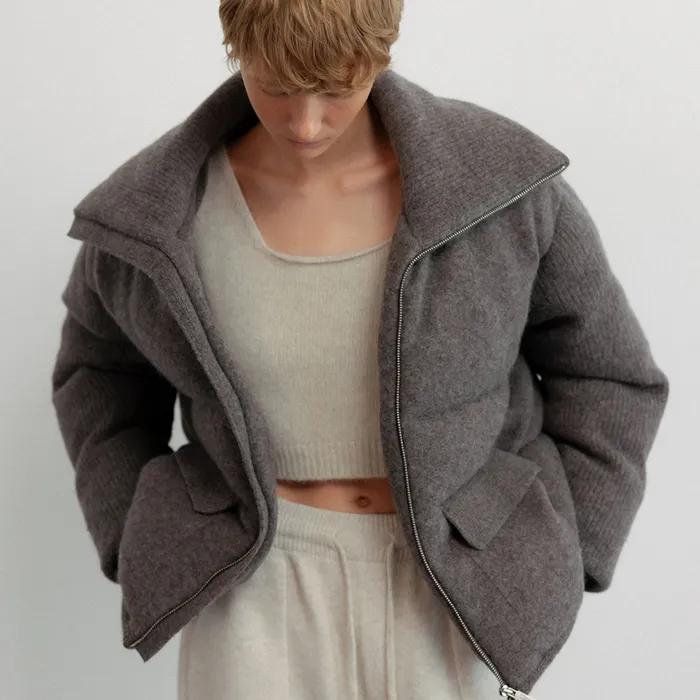 Shetland wool alpaca puffer jacket_Ash