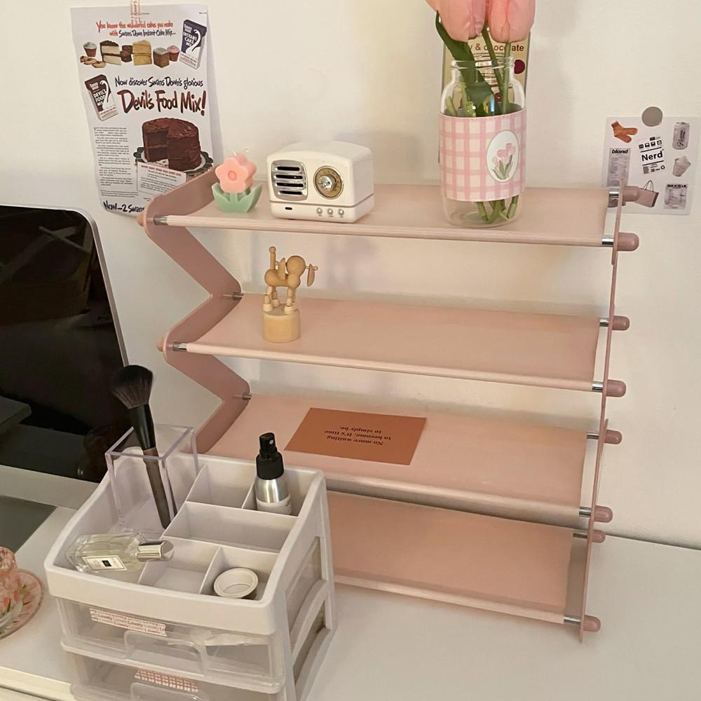 [해외배송] 인디핑크 접이식 4단 선반 슬리퍼 수납 신발장 책상 인테리어 수납 소품 책꽂이 화장품 보관 수납 정리 트레이