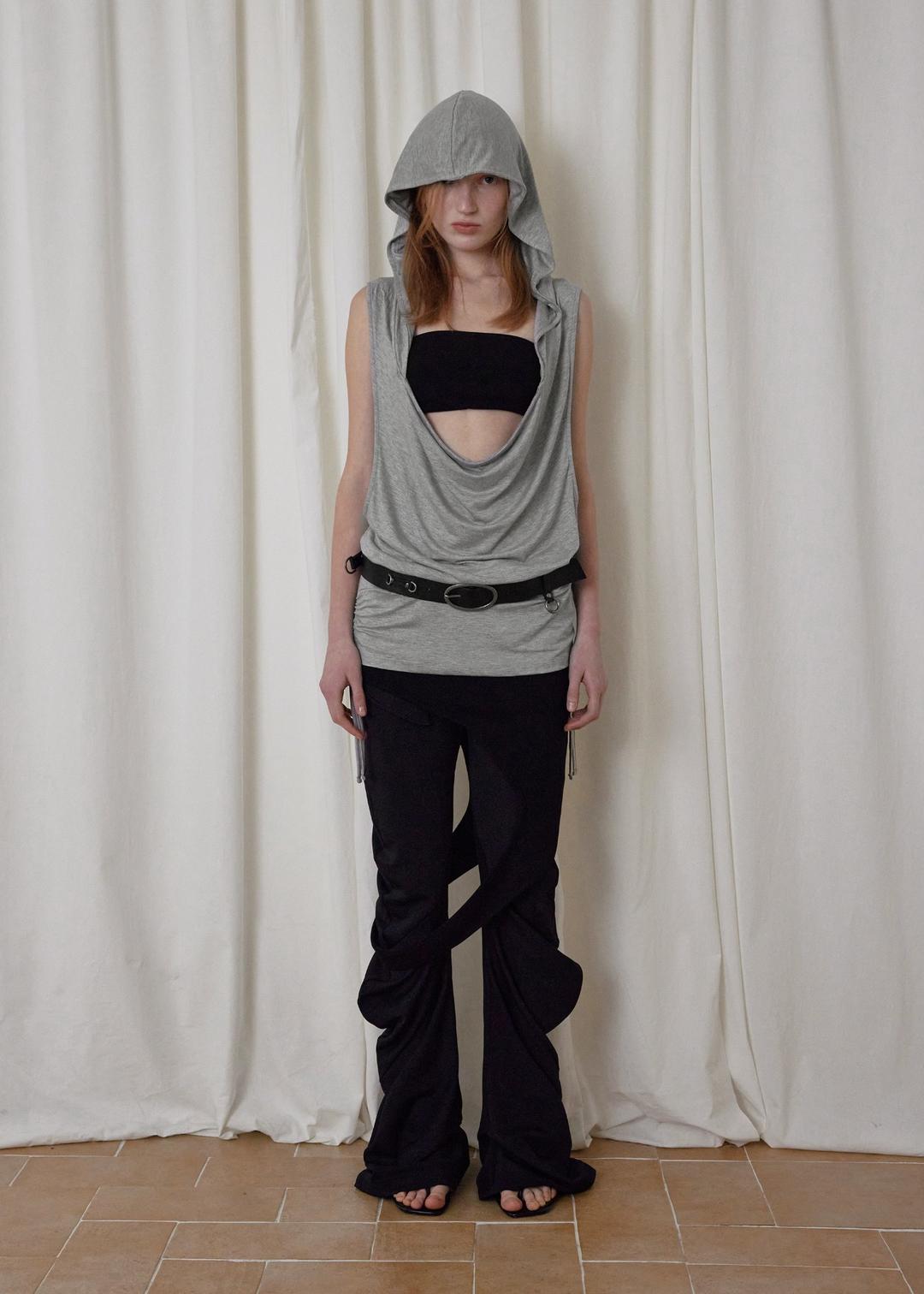 COWL BOXER HOODIE, LIGHT GRAY