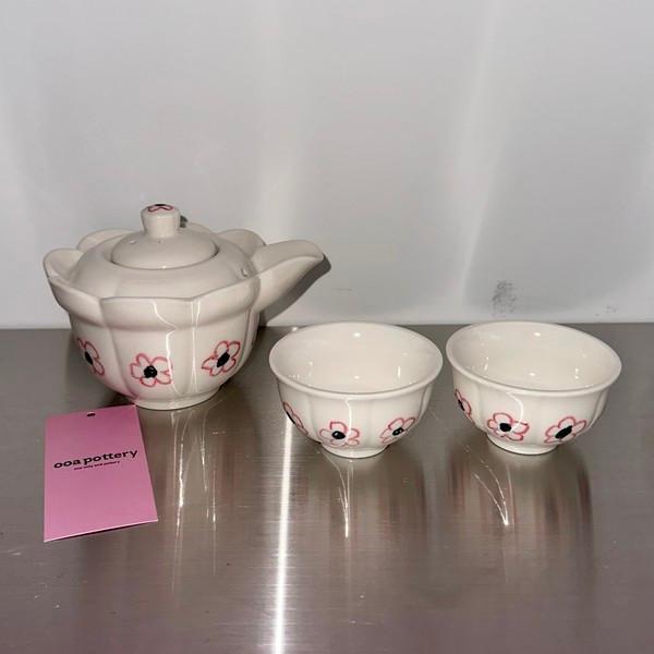 pink flower tea pot set