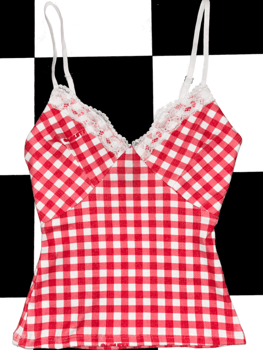 GINGHAM POINTELLE CAMI IN RED