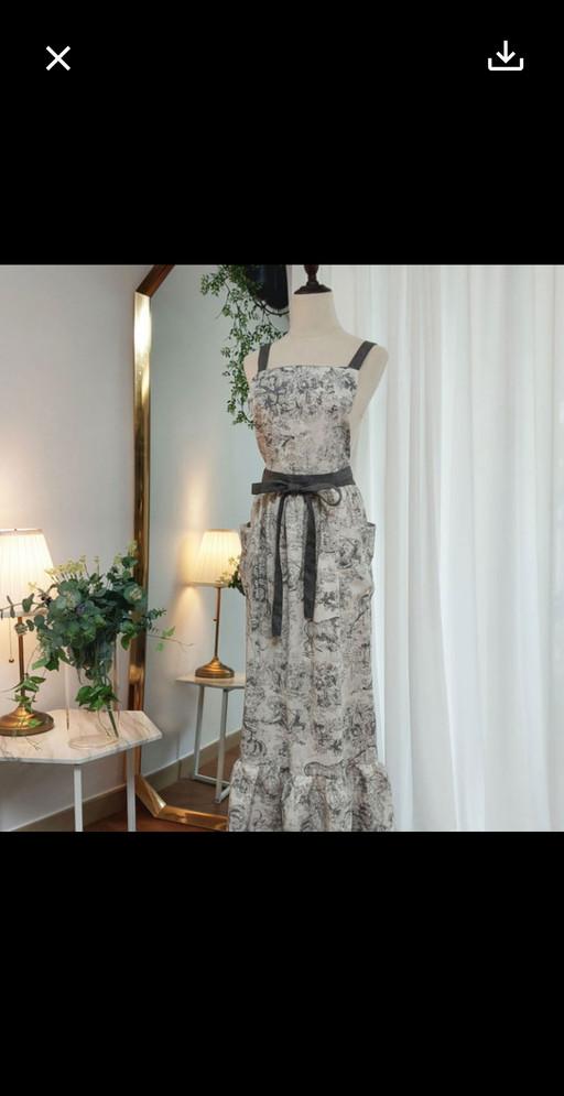 명화프린트 롱프릴 린넨앞치마