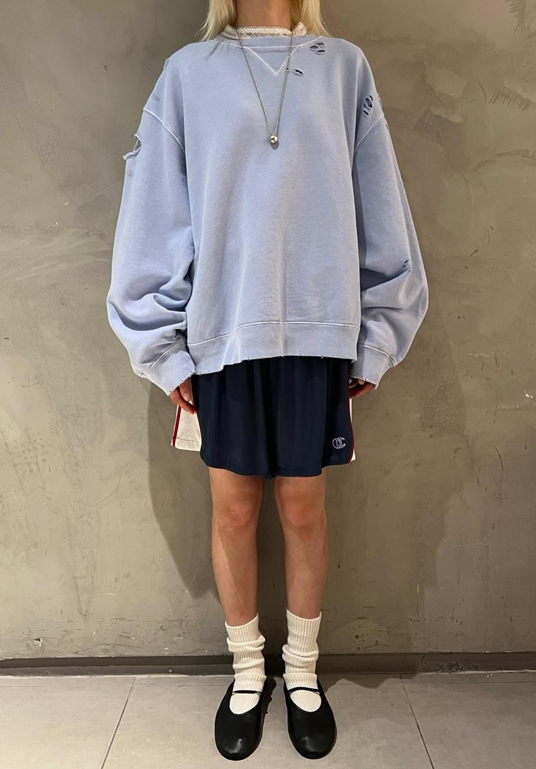 DISTRESSED SWEATSHIRT, SKY BLUE