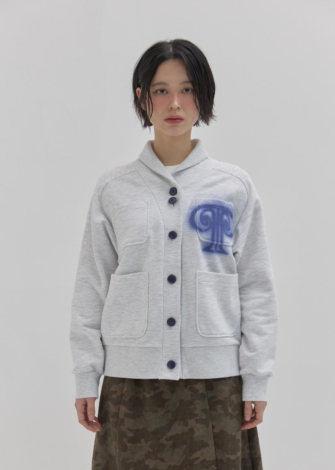 Sprayed 4 Pocket Sweat Cardigan / M. Grey