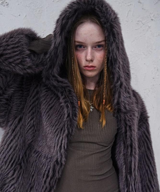 Champagne Fur Jacket ASH BLACK