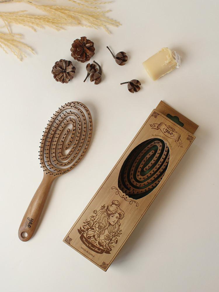 야오 헤어브러쉬 [우드라운드] 듀퐁고급빗살 중간머리추천 머리빗 두피마사지