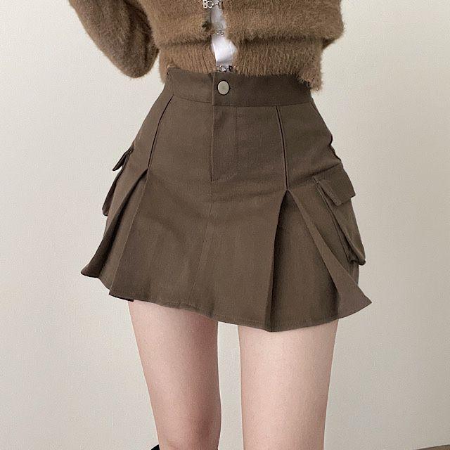[ 봄버전 추가! ] 아이돌 기모 카고 핀턱 주름 포켓 로우 미니 스커트