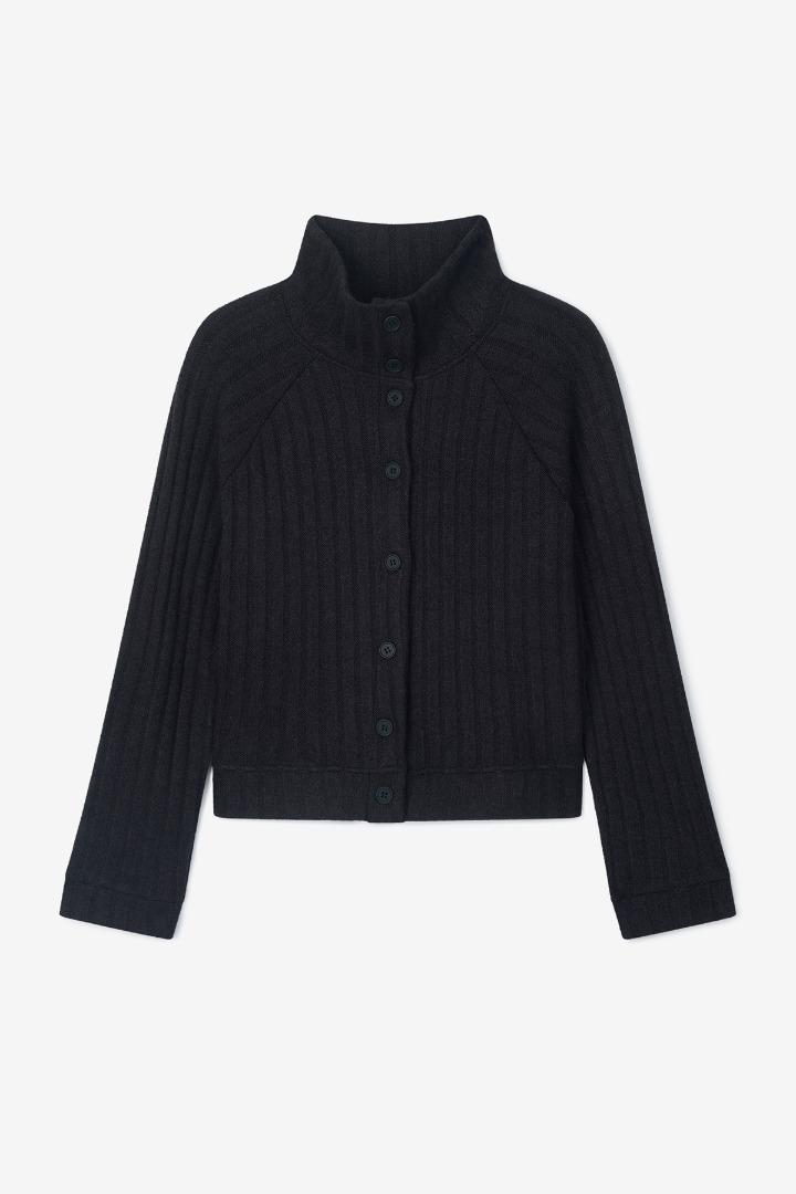 하이넥 니트 가디건 블랙