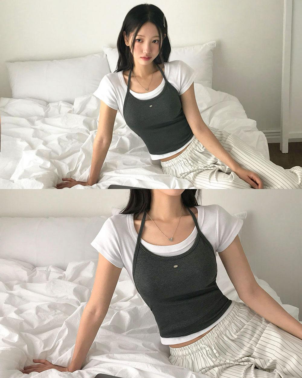 베이델리 [MADE/레이어드]바이브 골지 랩 홀터 나시