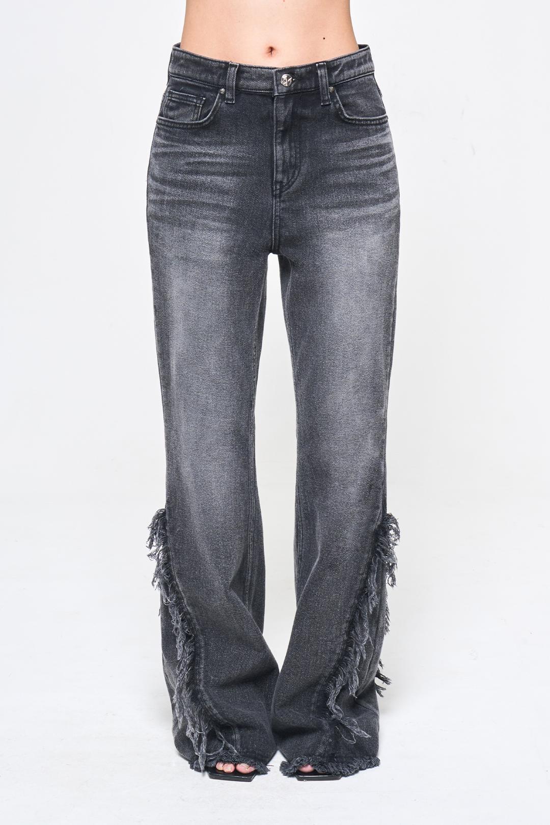 TASSEL TRIM BOOTS CUT PANTS BLACK