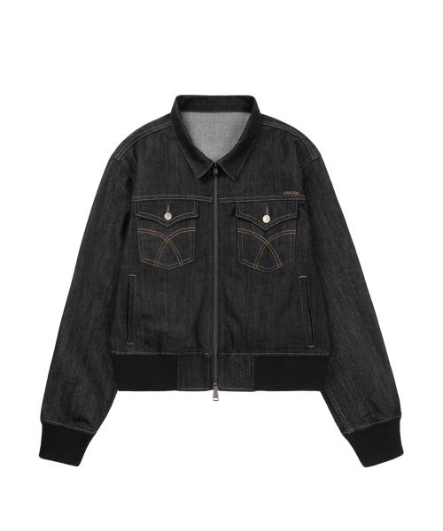 Banding Denim Zip-Up Jacket (Black)