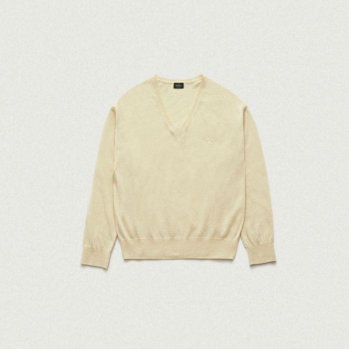Light Plain V-Neck Knit Sweater_Yellow