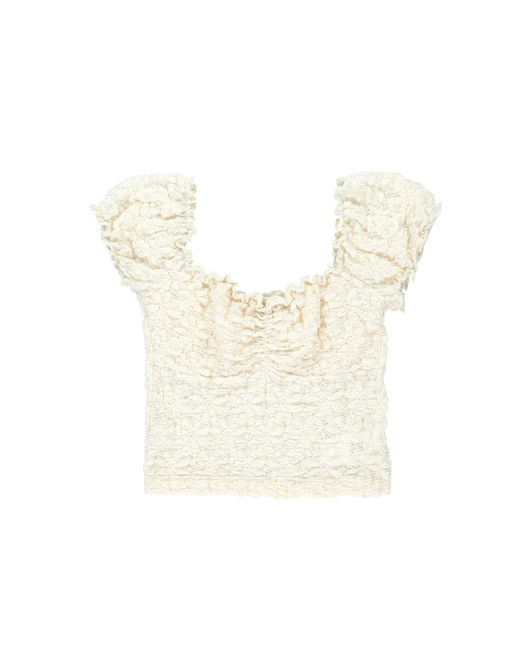 Flower Lace Shirring Top [IVORY]