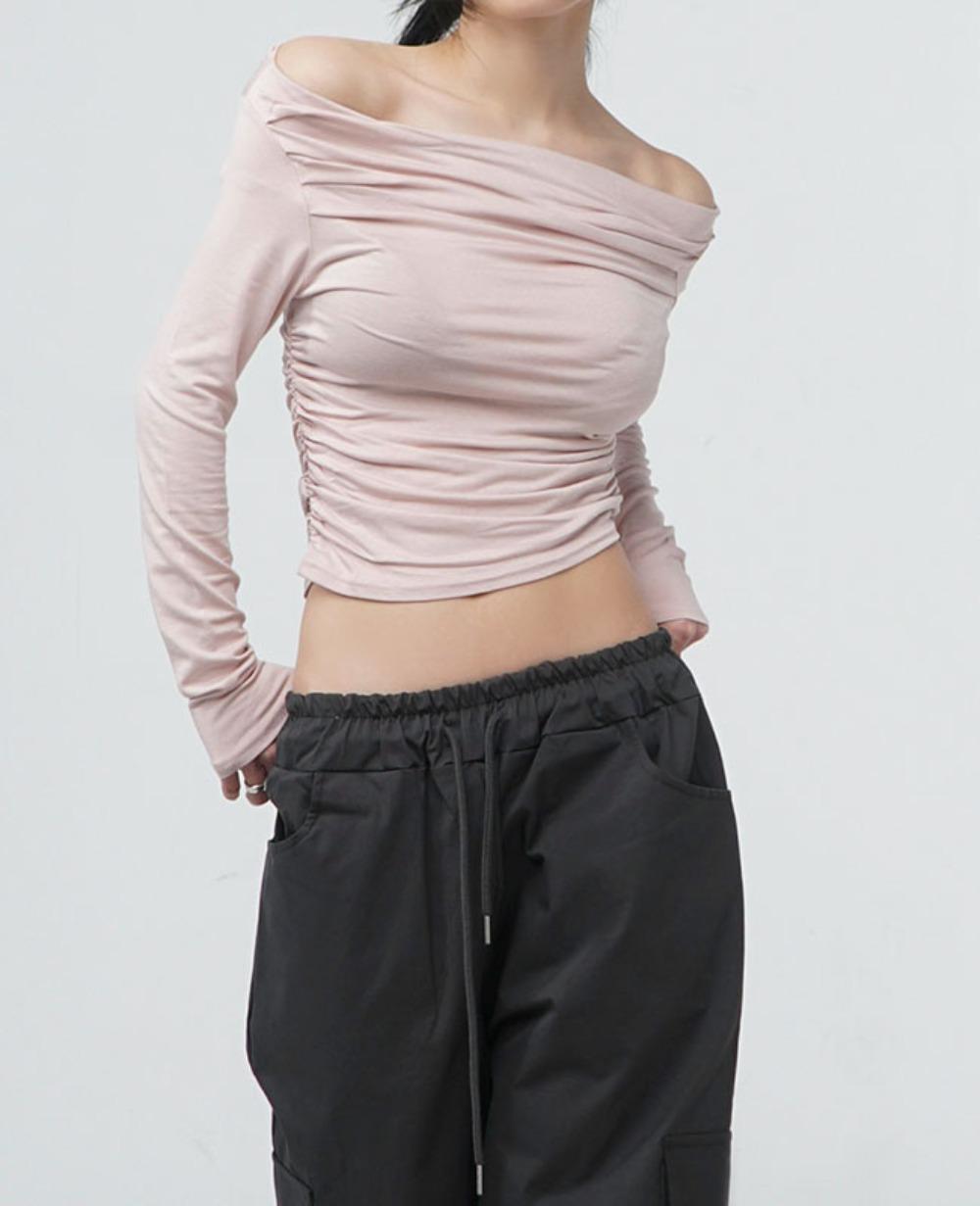 005 Boat neck shirring top