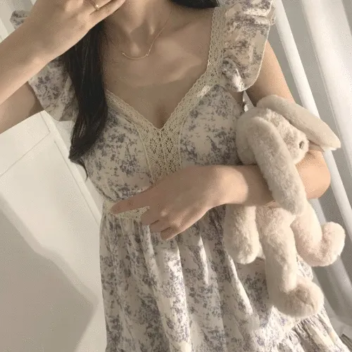 [주문폭주/브라캡O] 아테네 플라워 코튼 레이스 파자마 여름 프릴 나시 잠옷 세트 민소매 홈웨어