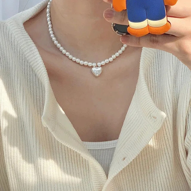 당일출고/최저가!볼륨 하트 진주 목걸이