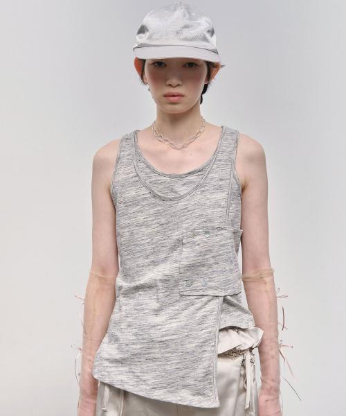Asymmetrical Layered Sleeveless Top [Gray]