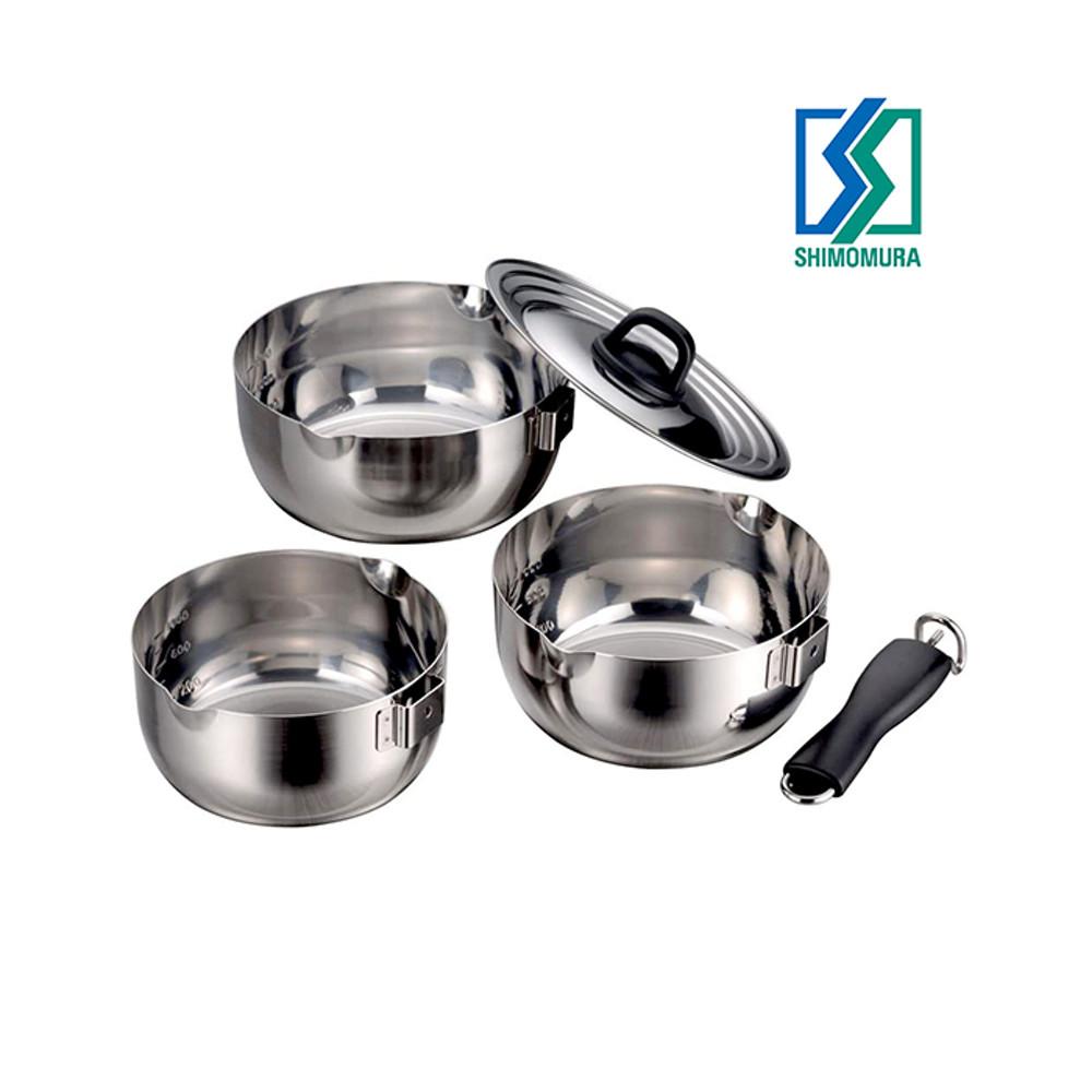 시모무라 인덕션 스테인리스 냄비 3P 세트 (편수16,18,20+뚜껑+손잡이)/31879