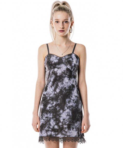 레이스 포인트 슬리브리스 미니 드레스 [블루 챠콜]