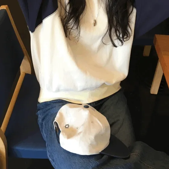 (봄/여름)와플 배색 래글런 mtm