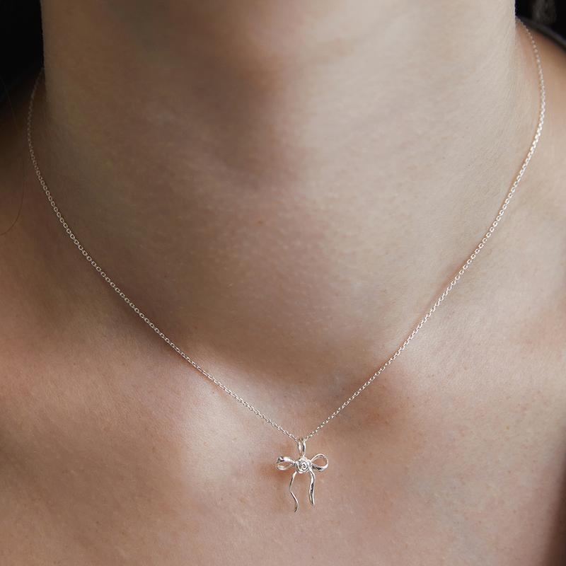 (실버925) 소피아 장미 리본 목걸이 NZ2422