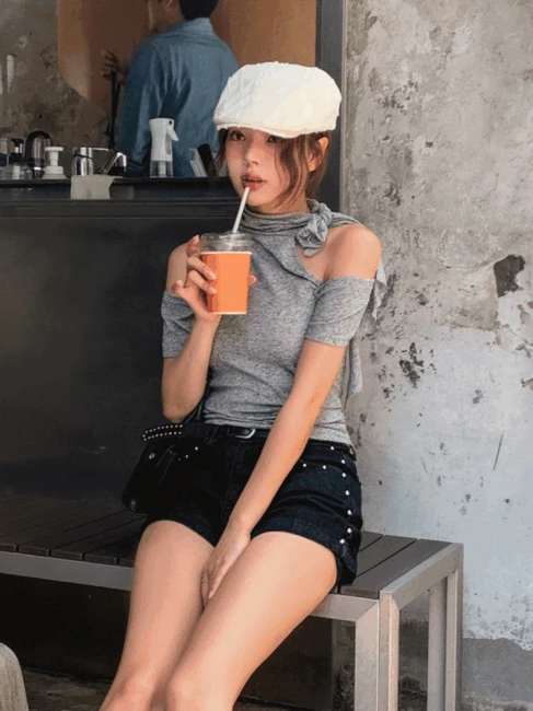 잔느 스카프 오프숄더 티